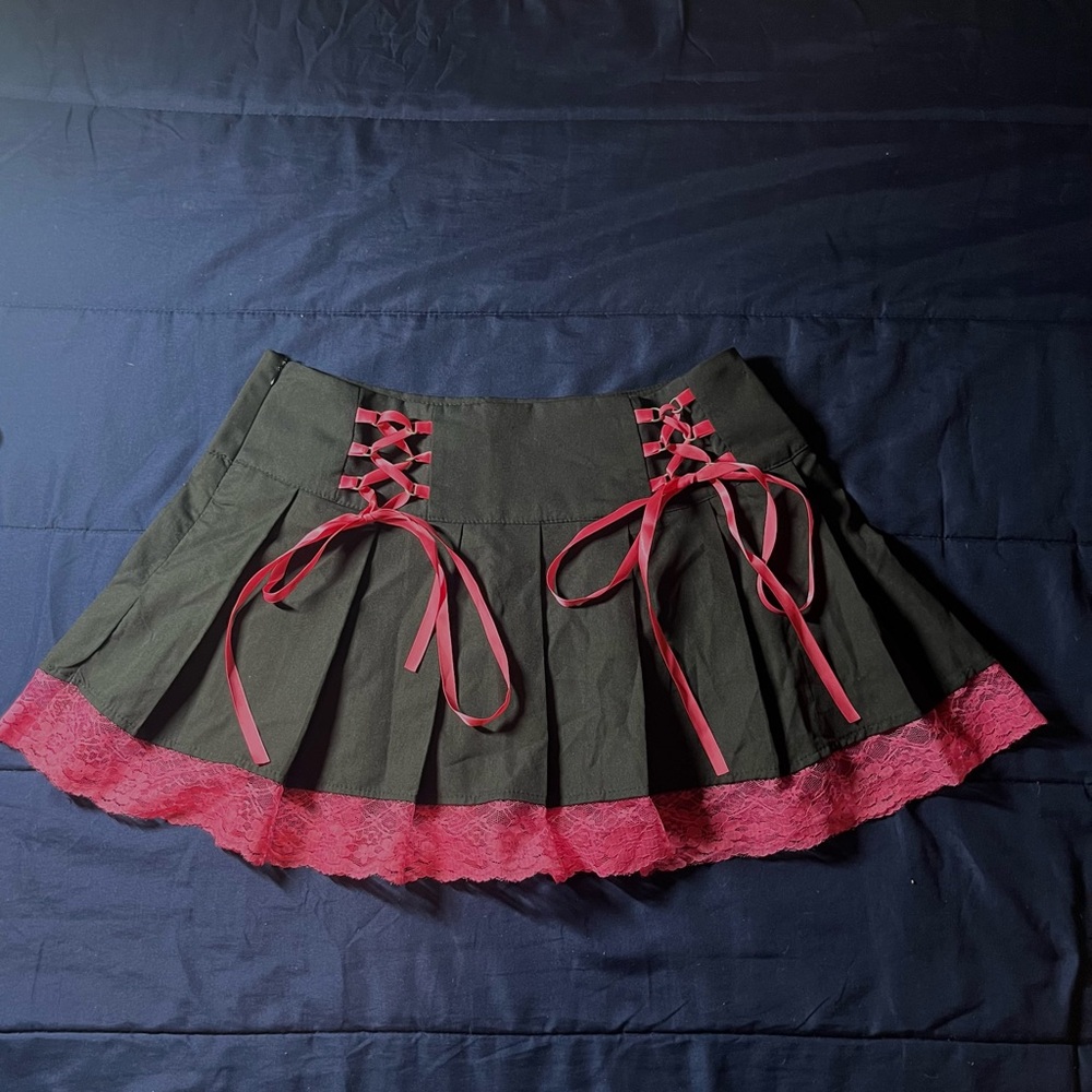Elegant Black and Pink Lace-Up Skirt